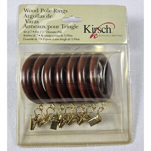 Kirsch Wood Pole Rings Mahogany Set Of 7 Gold Clips Curtain Holder 5602EG.083